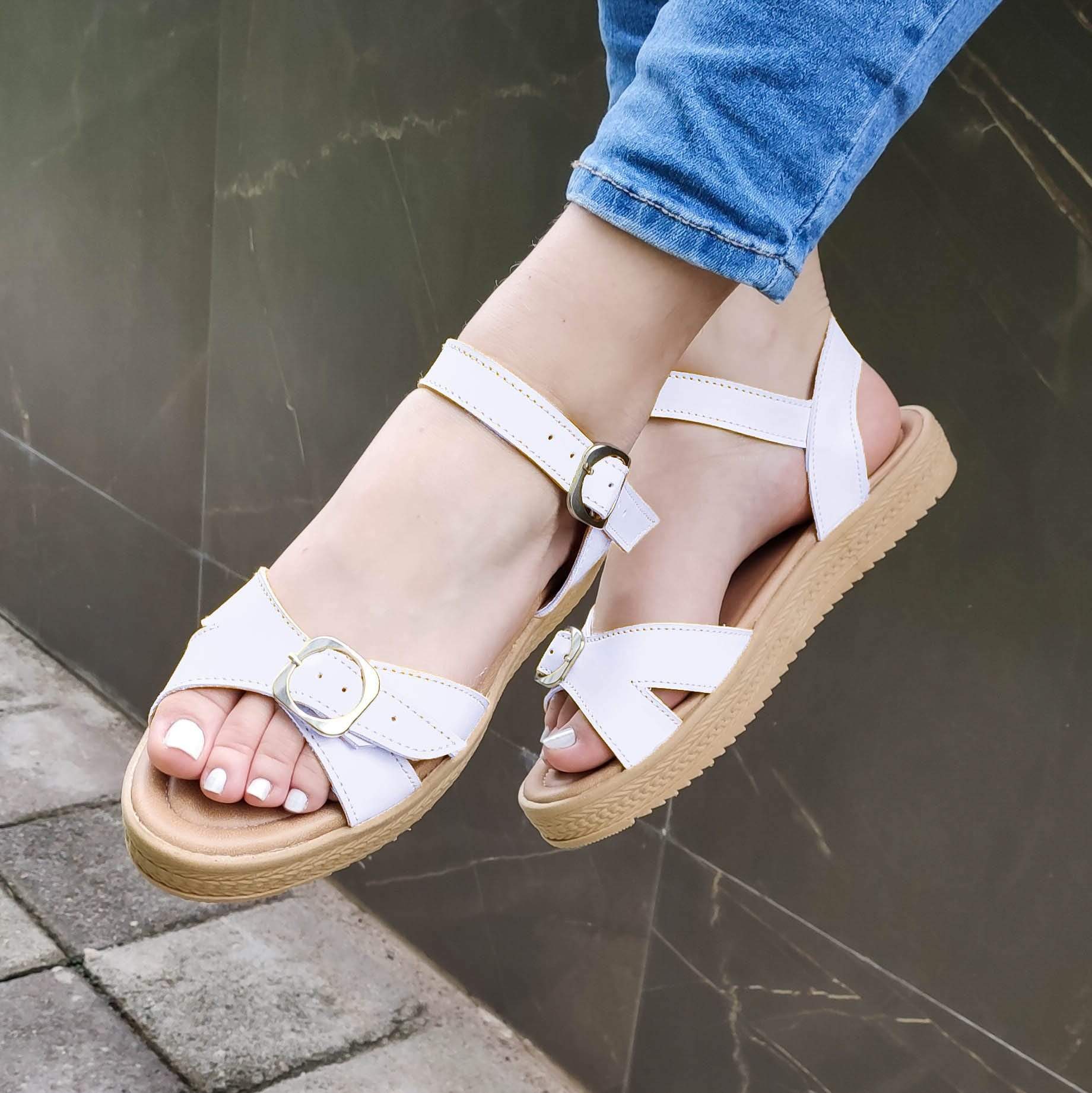 Sandalias Bajas Con Faja Cruzada Delantera Decorado Una Hebilla Frontal Blanco / 35 Normal Zapatos