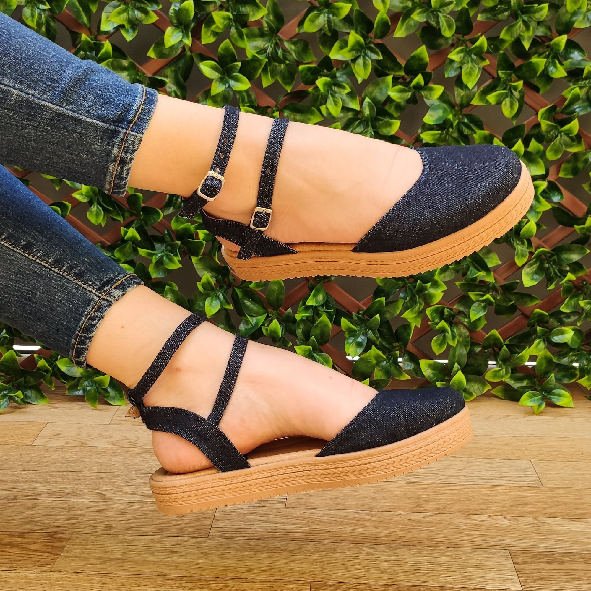 Cerrado De Enfrente Hecho Tela Jean Zapatos Bajitos