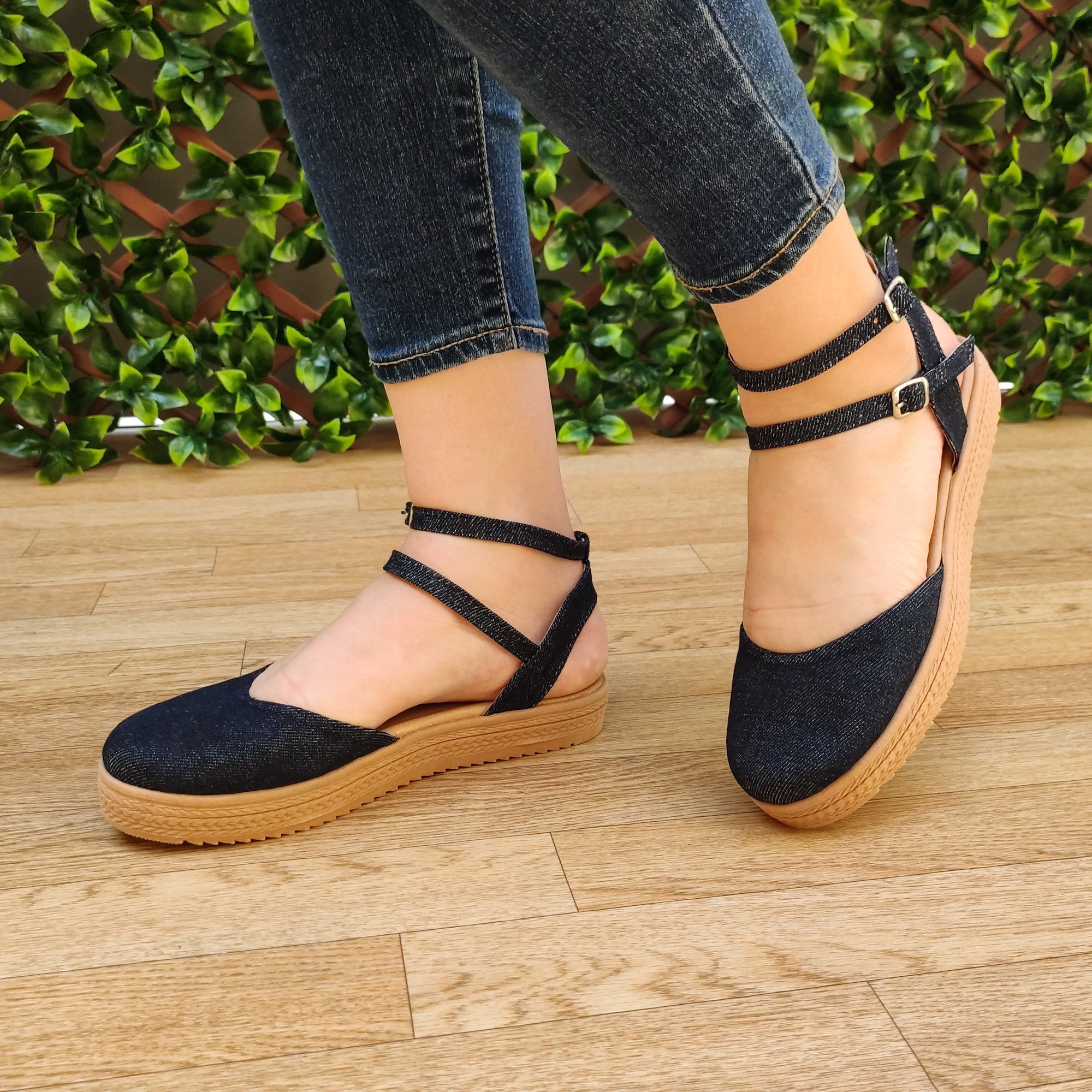 Cerrado De Enfrente Hecho Tela Jean Zapatos Bajitos