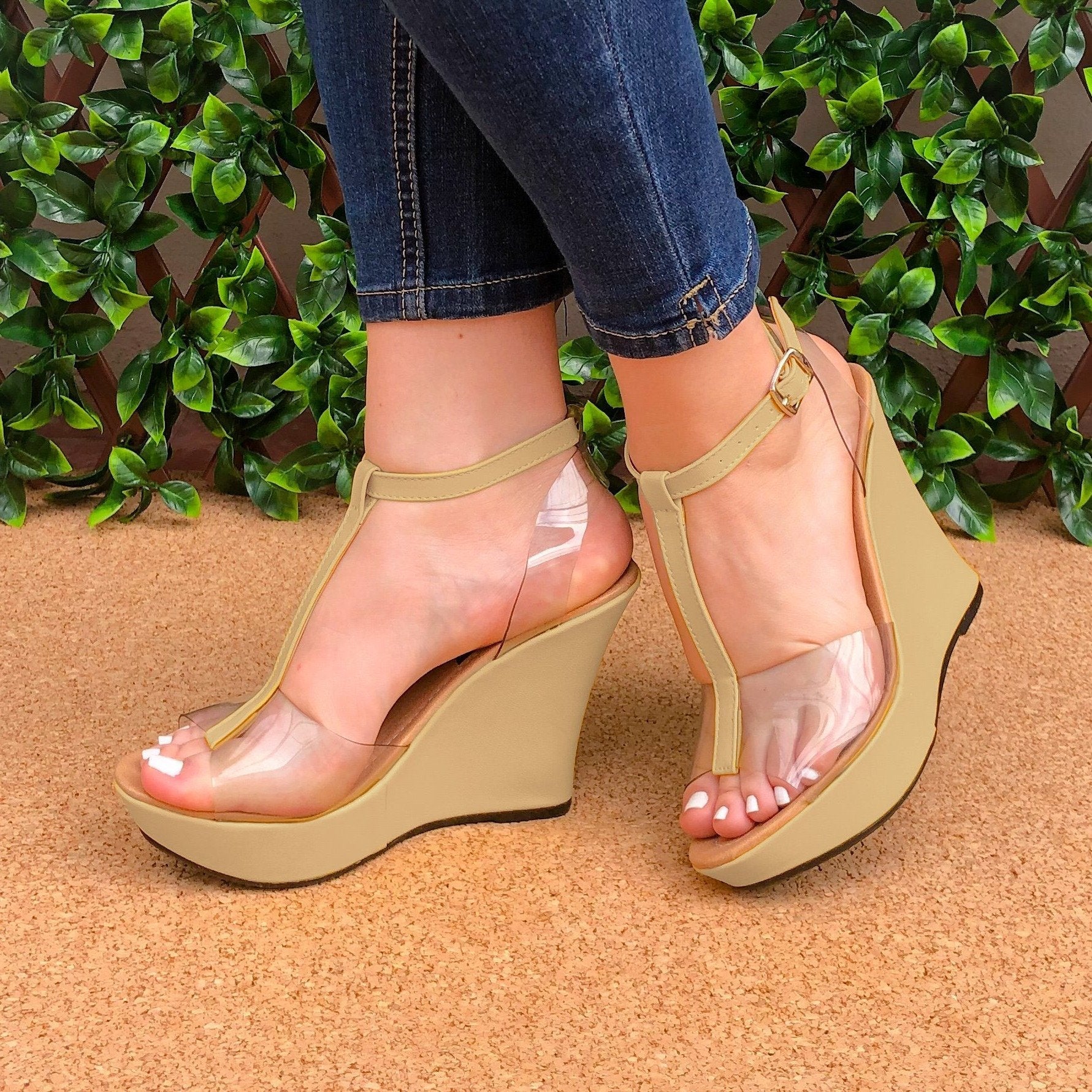 Plataforma Con Transparencias Adelante Y Atras Beige / 35 Normal Zapatos Altos