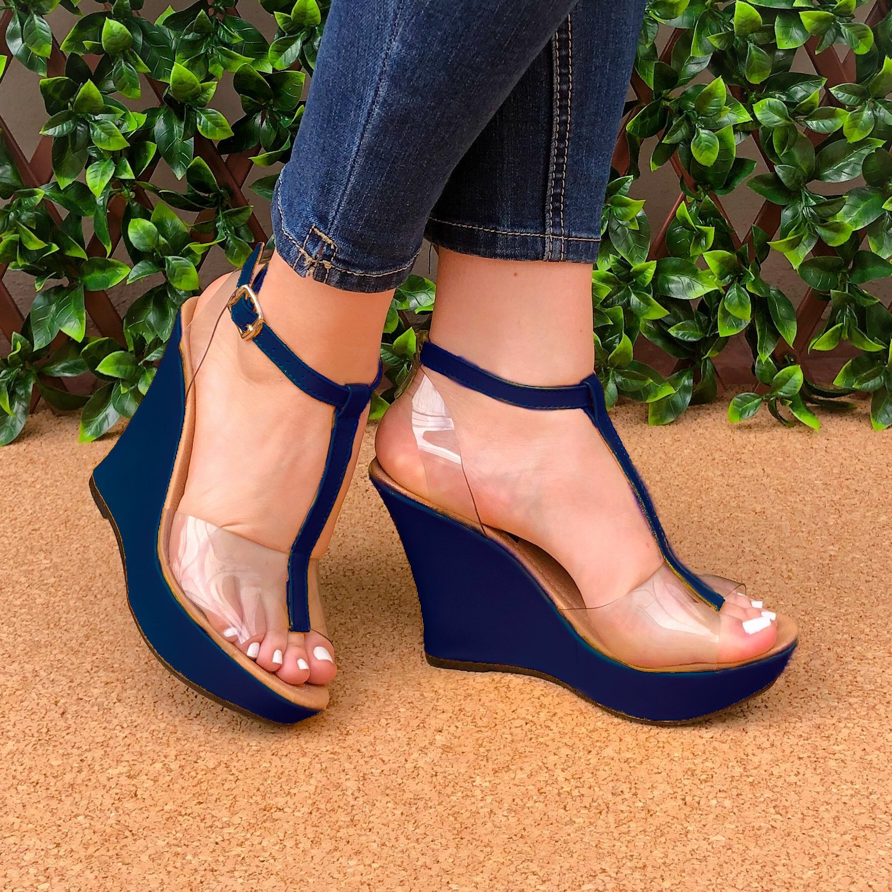 Plataforma Con Transparencias Adelante Y Atras Azul / 35 Normal Zapatos Altos