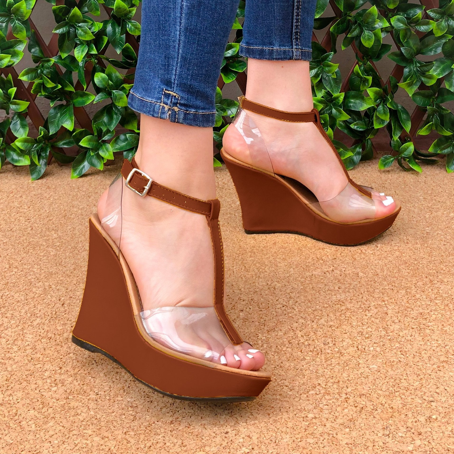 Plataforma Con Transparencias Adelante Y Atras Cafe / 35 Normal Zapatos Altos