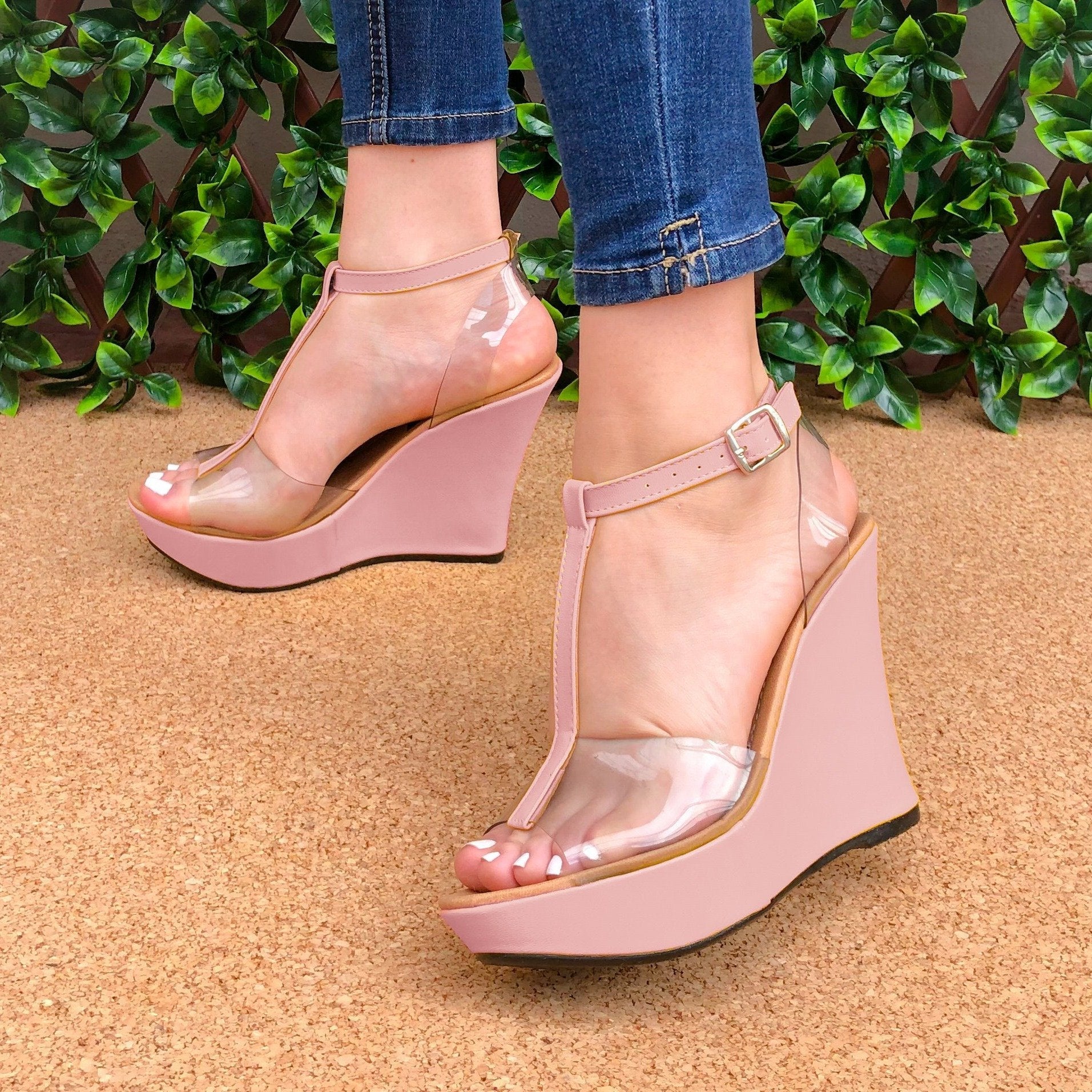 Plataforma Con Transparencias Adelante Y Atras Rosado / 35 Normal Zapatos Altos