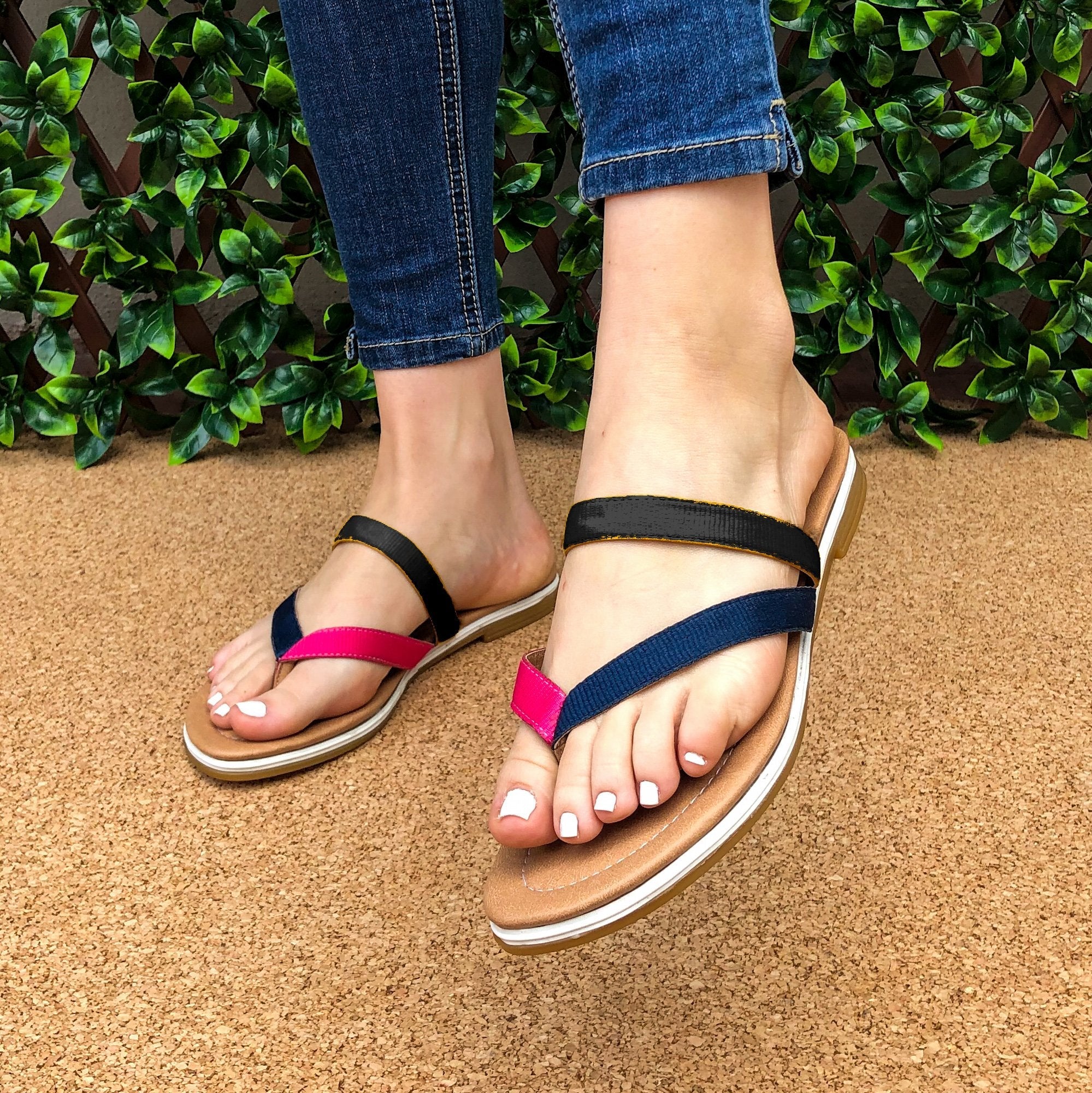 Sandalia Tri Color Fajas Combinadas Negro / 35 Normal Zapatos Bajitos