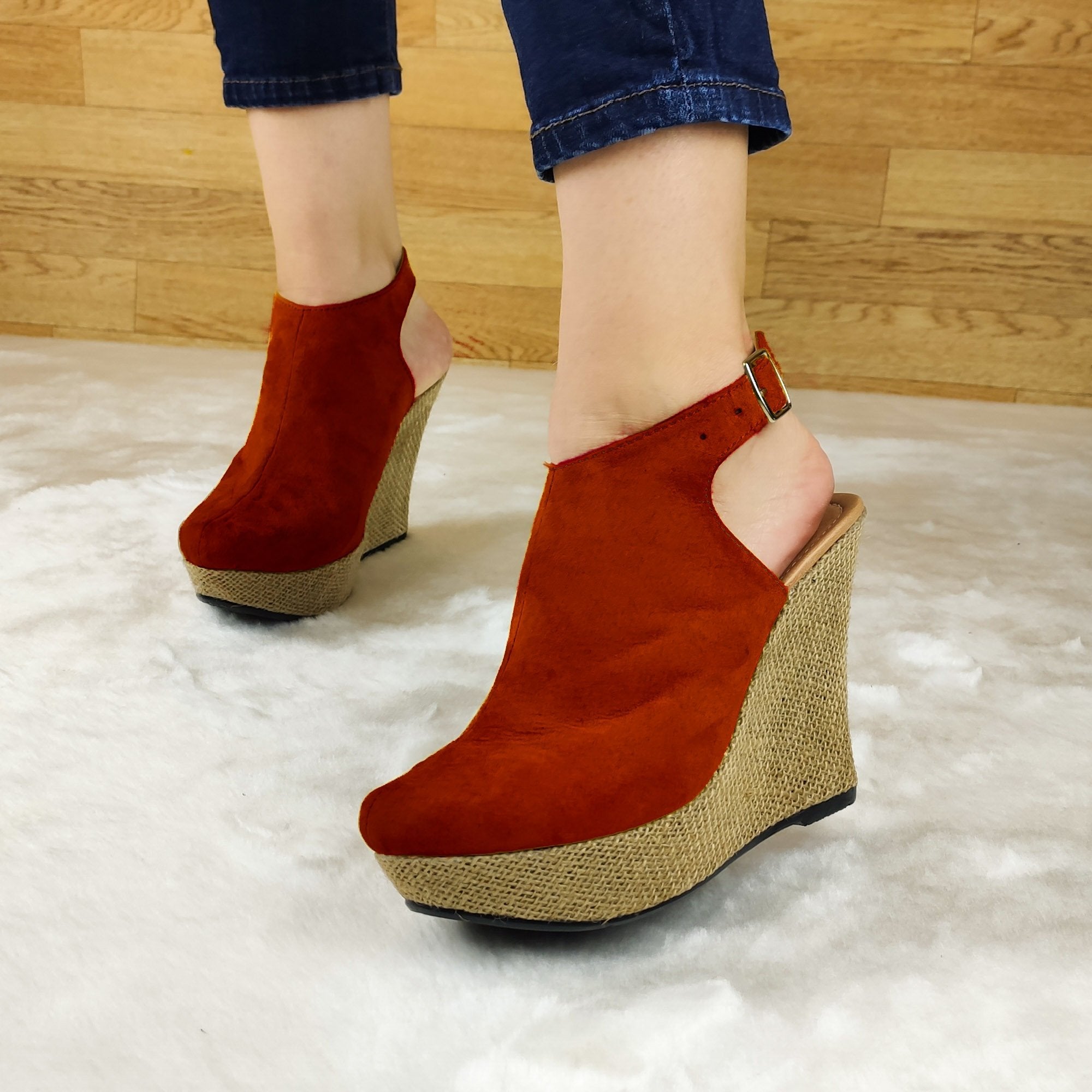 Plataforma Forrada. Estilo Cerrado Y Abierto De Atrás Gamuzado Rojo / 35 Normal Zapatos Altos