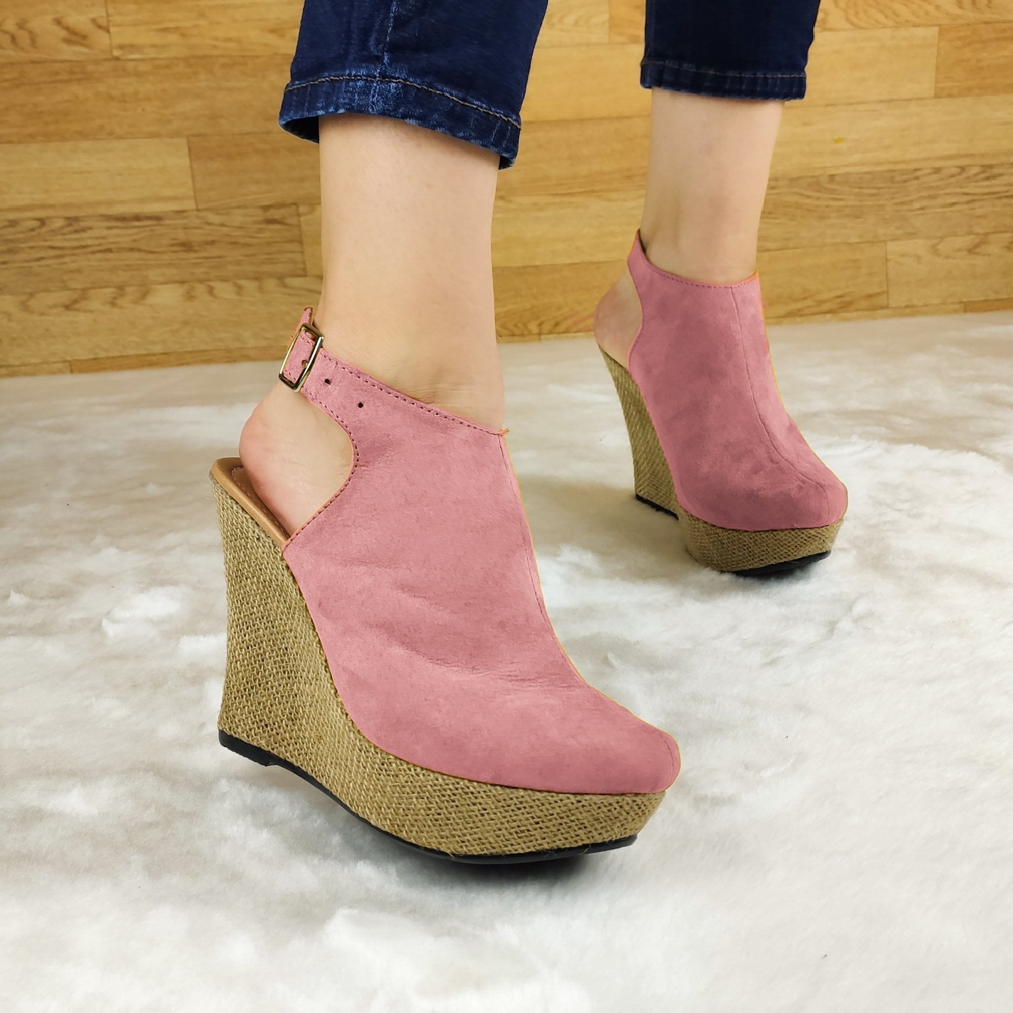 Plataforma Forrada. Estilo Cerrado Y Abierto De Atrás Gamuzado Rosado / 35 Normal Zapatos Altos