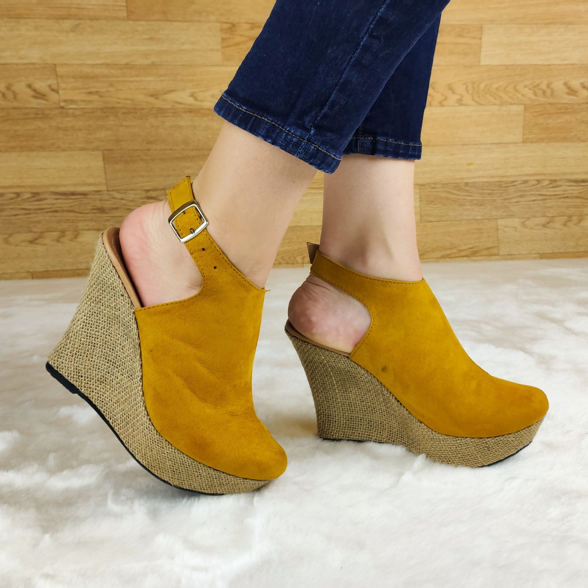 Plataforma Forrada. Estilo Cerrado Y Abierto De Atrás Gamuzado Amarillo / 35 Normal Zapatos Altos