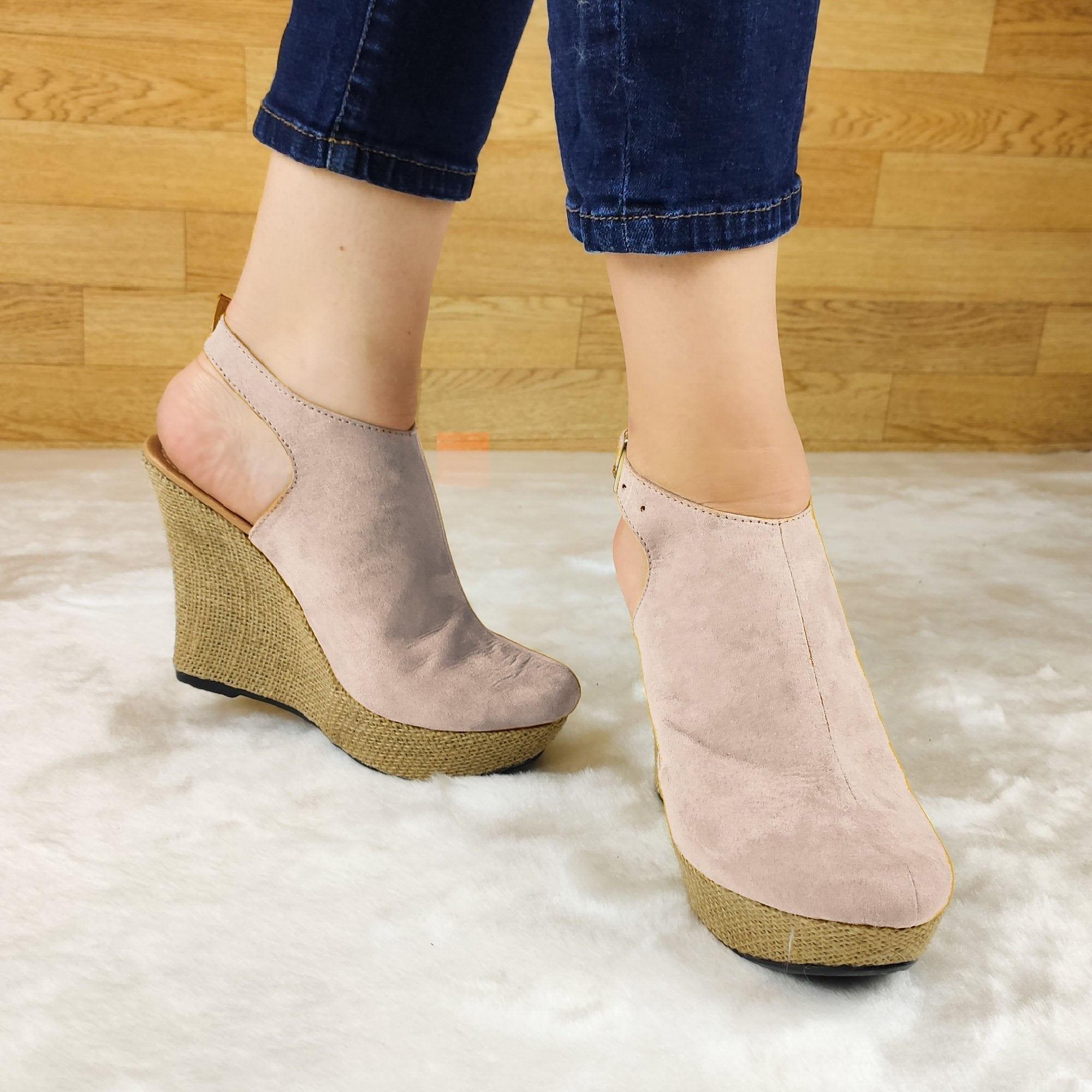 Plataforma Forrada. Estilo Cerrado Y Abierto De Atrás Gamuzado Beige / 35 Normal Zapatos Altos