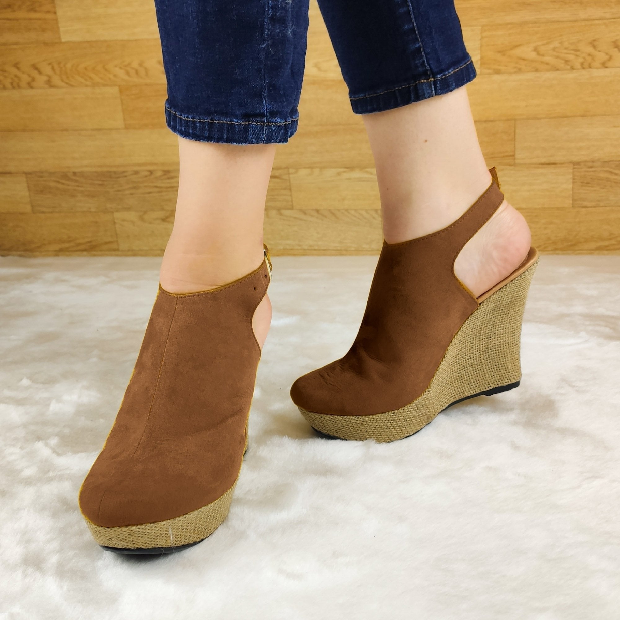 Plataforma Forrada. Estilo Cerrado Y Abierto De Atrás Gamuzado Cafe / 35 Normal Zapatos Altos