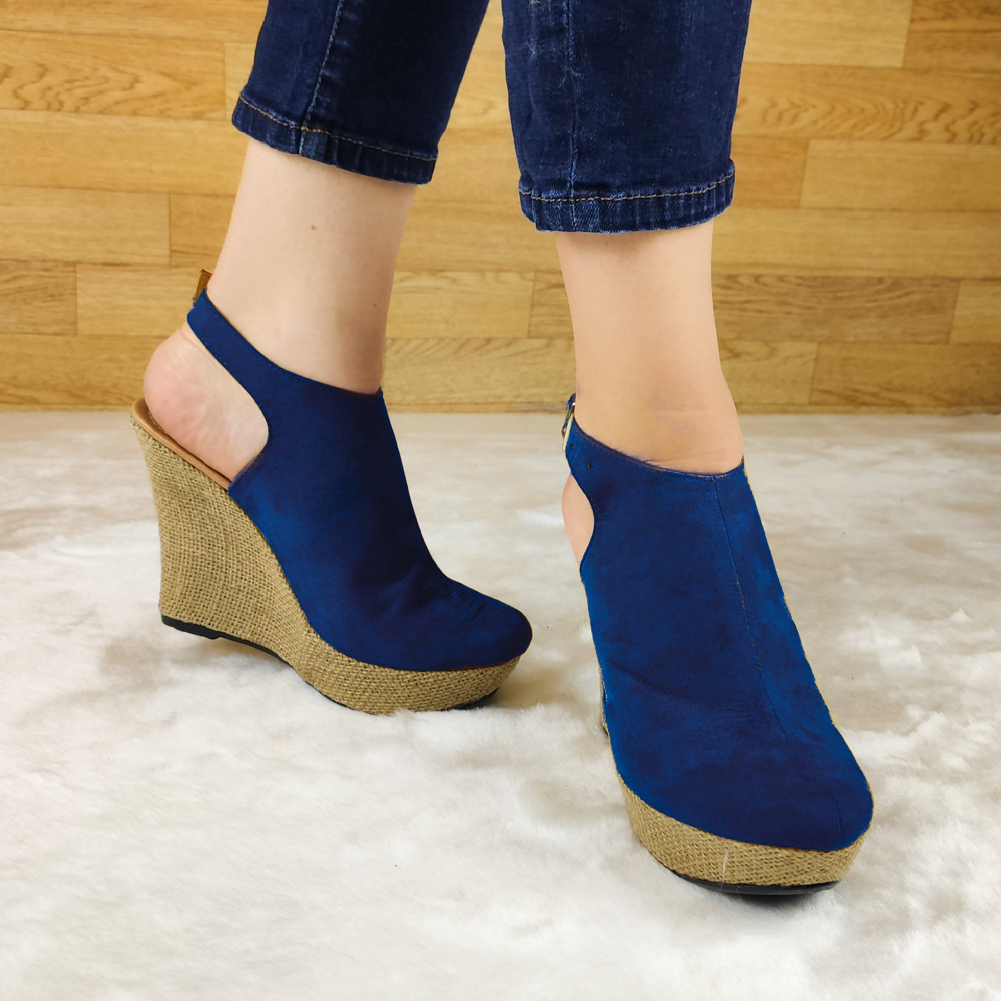 Plataforma Forrada. Estilo Cerrado Y Abierto De Atrás Gamuzado Azul / 35 Normal Zapatos Altos