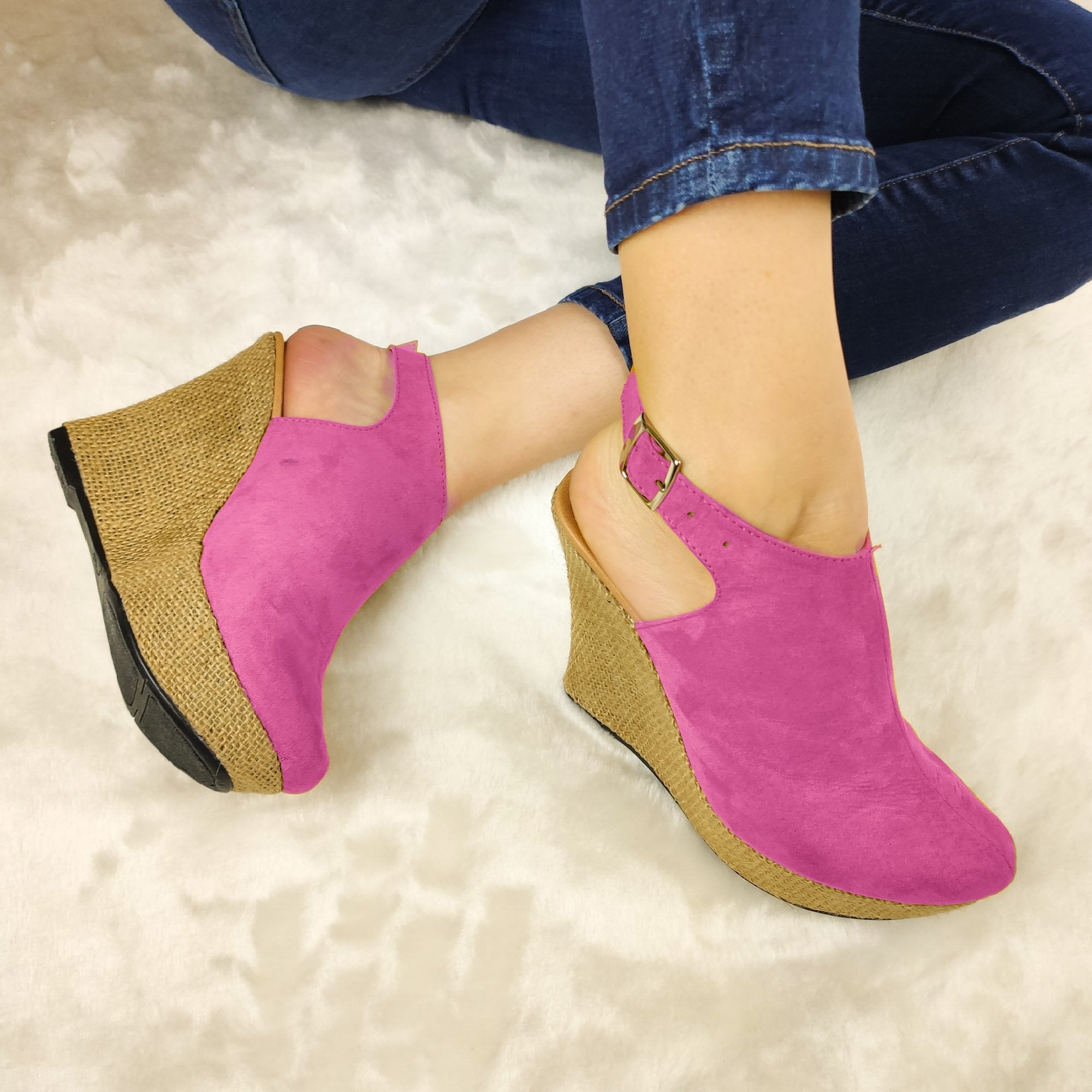 Plataforma Forrada. Estilo Cerrado Y Abierto De Atrás Gamuzado Fucsia / 35 Normal Zapatos Altos