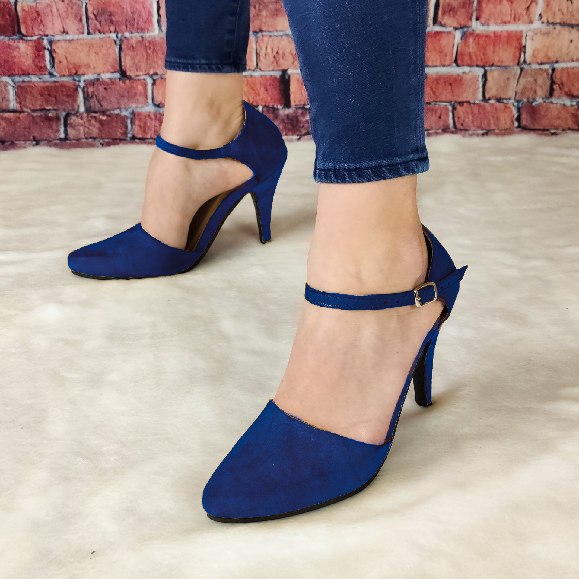 Calzado De Tacon Delgado No Tan Alto. Diseño Estilizado Azul / 35 Normal Zapatos Medianos