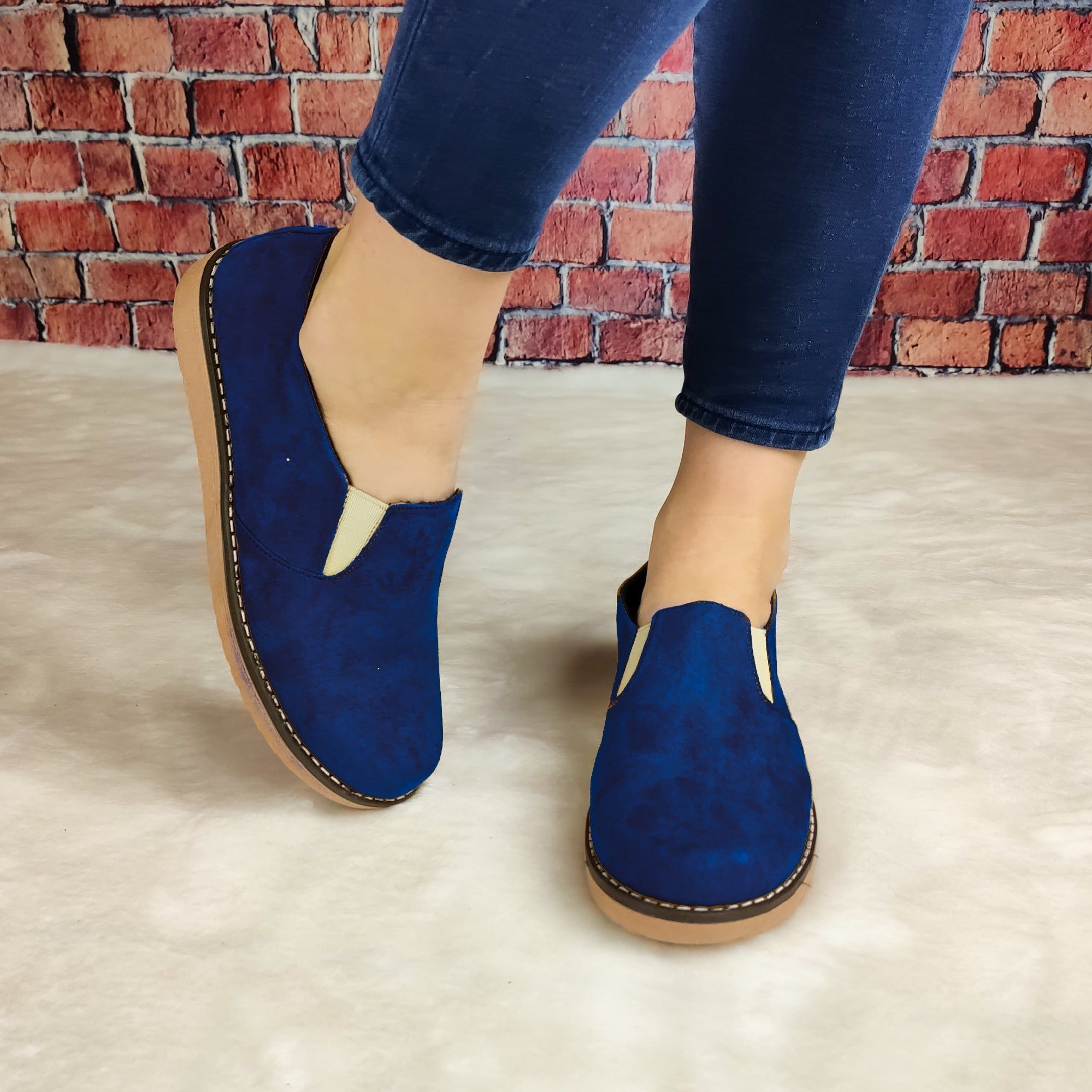 Zapato Bajito Con Elastico Hecho De Gamuza. Cómodos Para Uso Diario Azul / 35 Normal Zapatos Bajitos