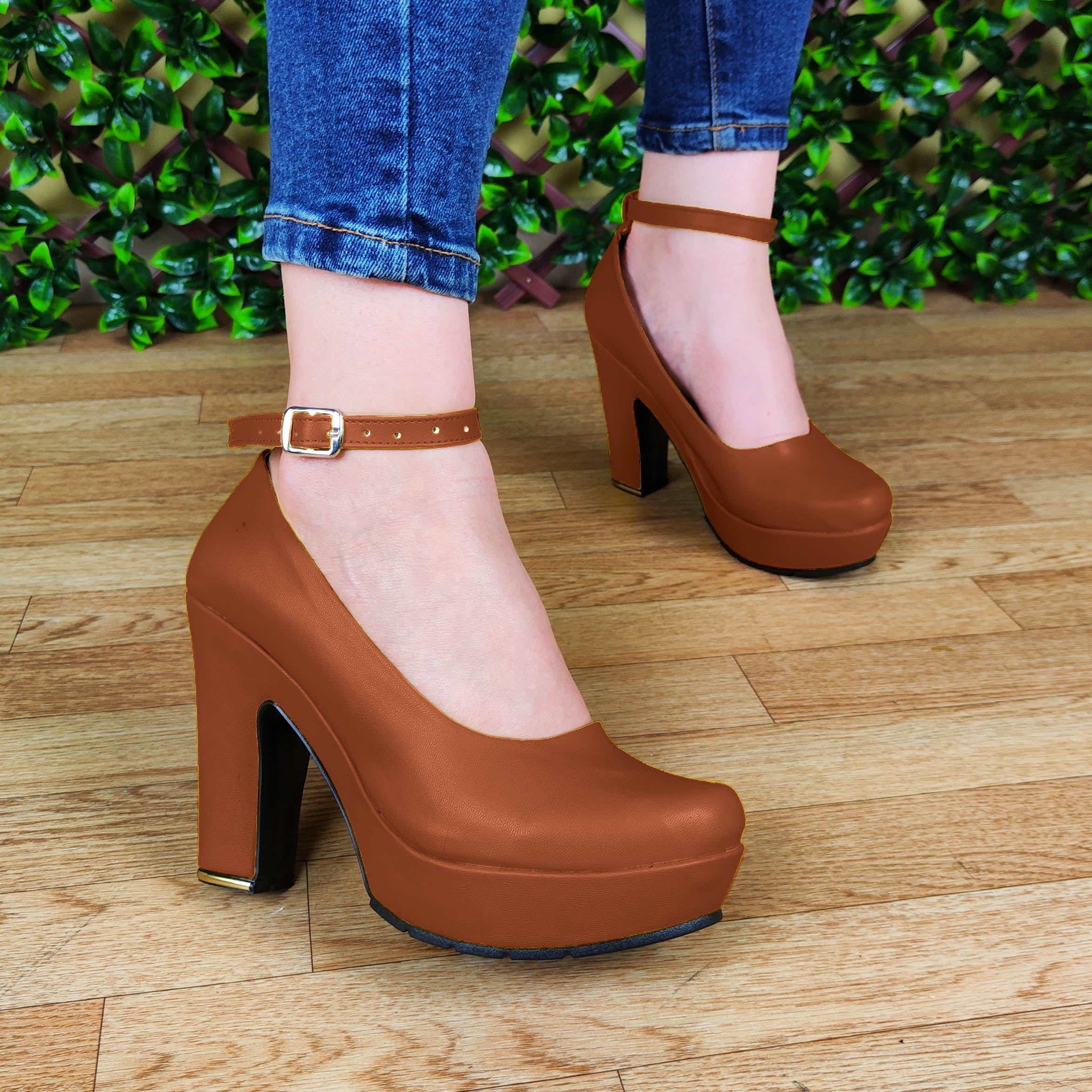 Calzado Para Dama De Cuerina Estilo Tacon Cuadrado. Estilo Casual Cerrado Cafe / 35 Normal Zapatos