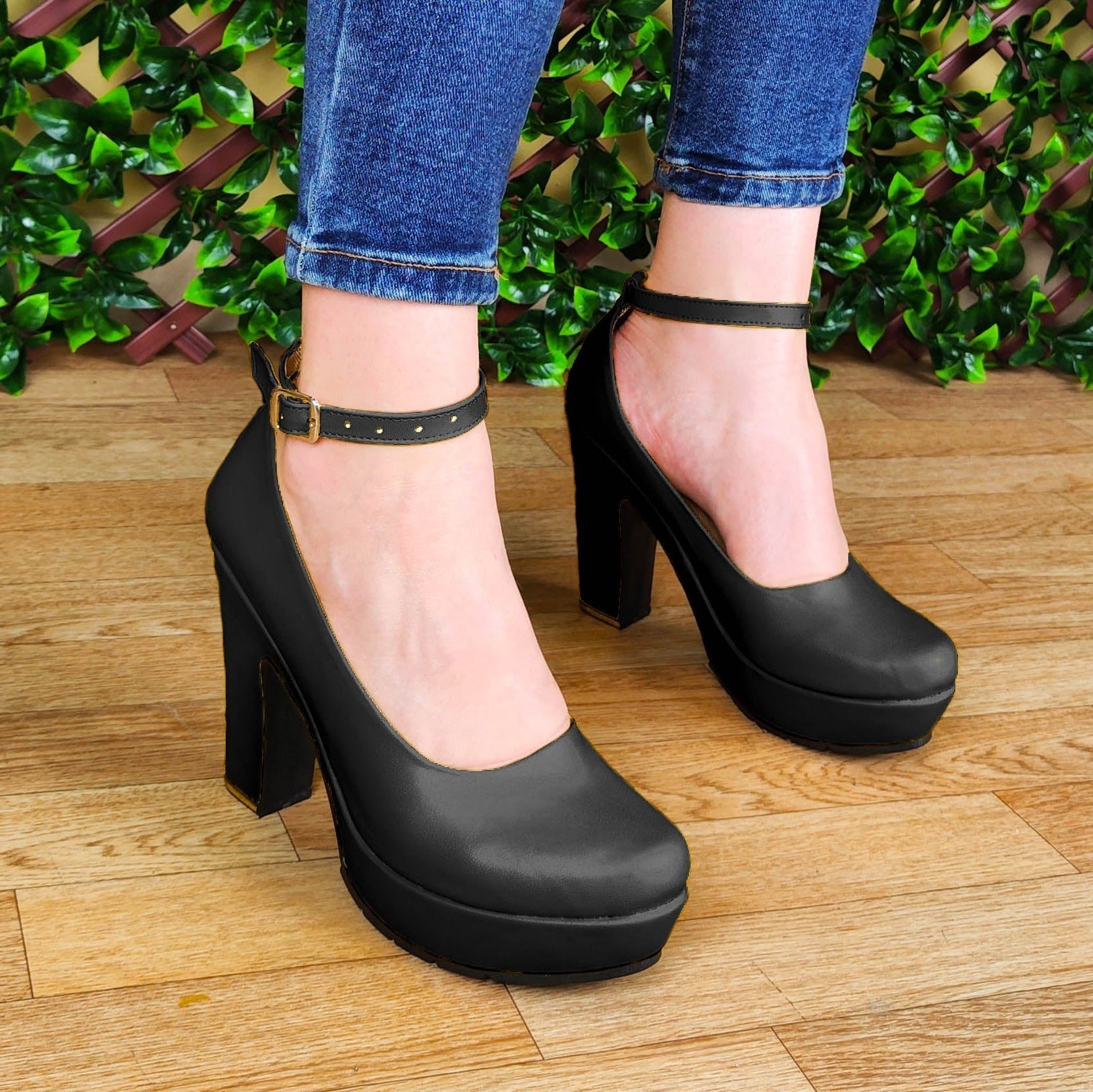 Calzado Para Dama De Cuerina Estilo Tacon Cuadrado. Estilo Casual Cerrado Negro / 35 Normal Zapatos