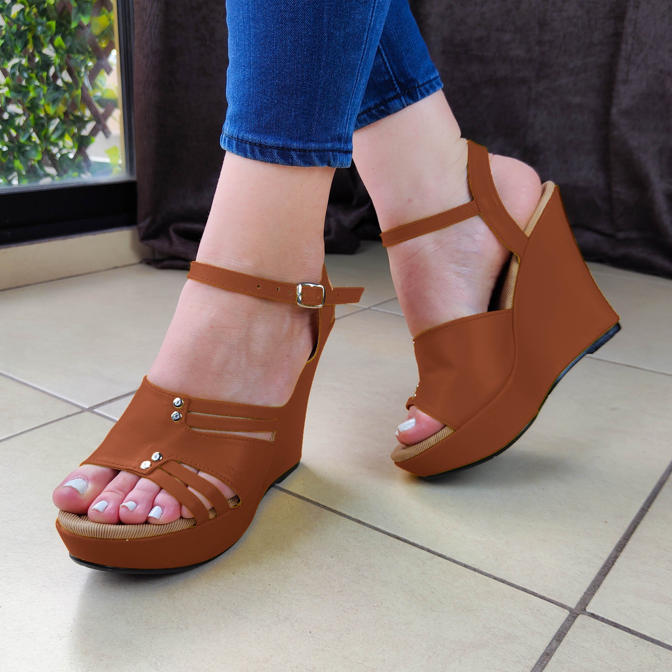 Extrovertida Plataforma Con Diseño Innovador Cafe / 35 Normal Zapatos Altos