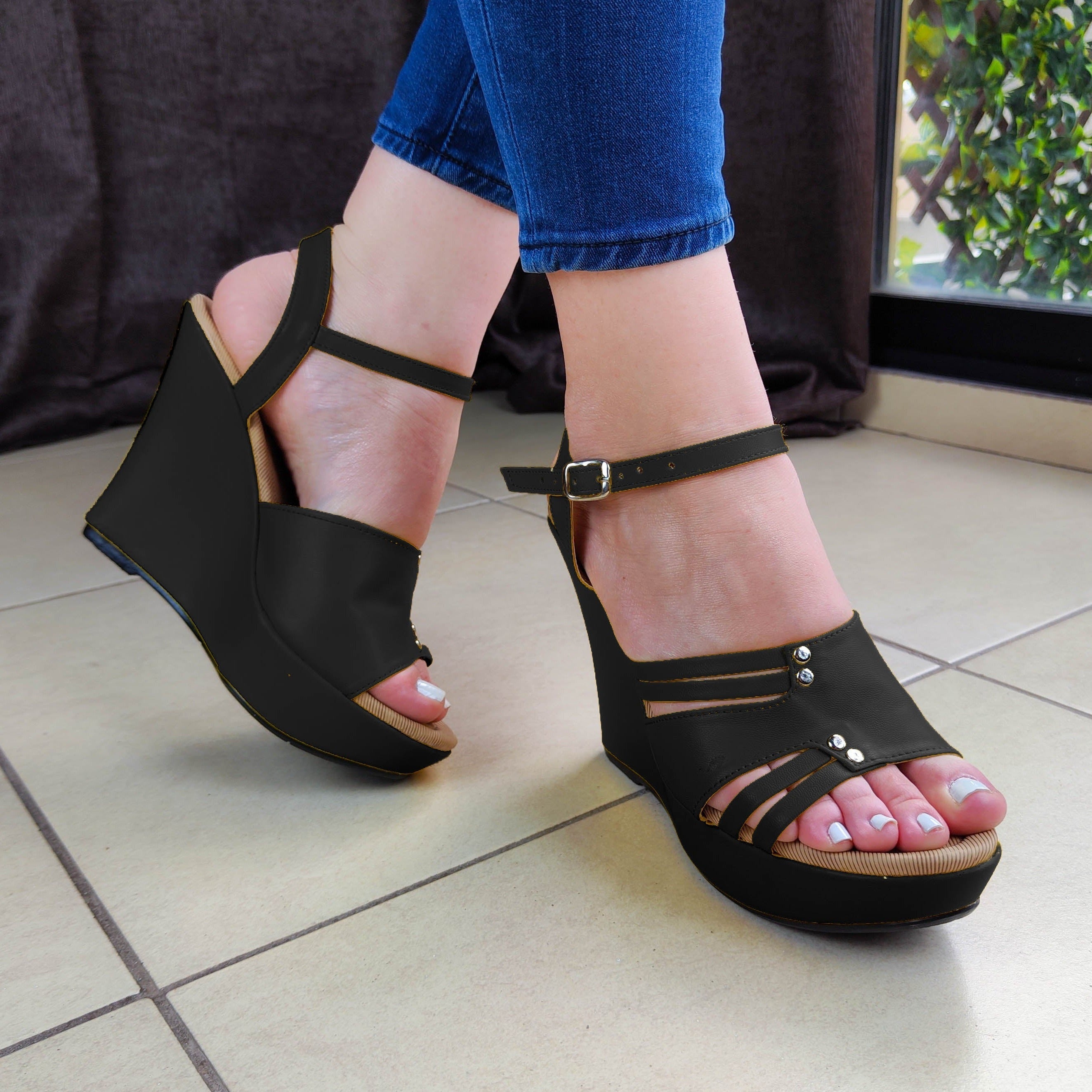 Extrovertida Plataforma Con Diseño Innovador Negro / 35 Normal Zapatos Altos