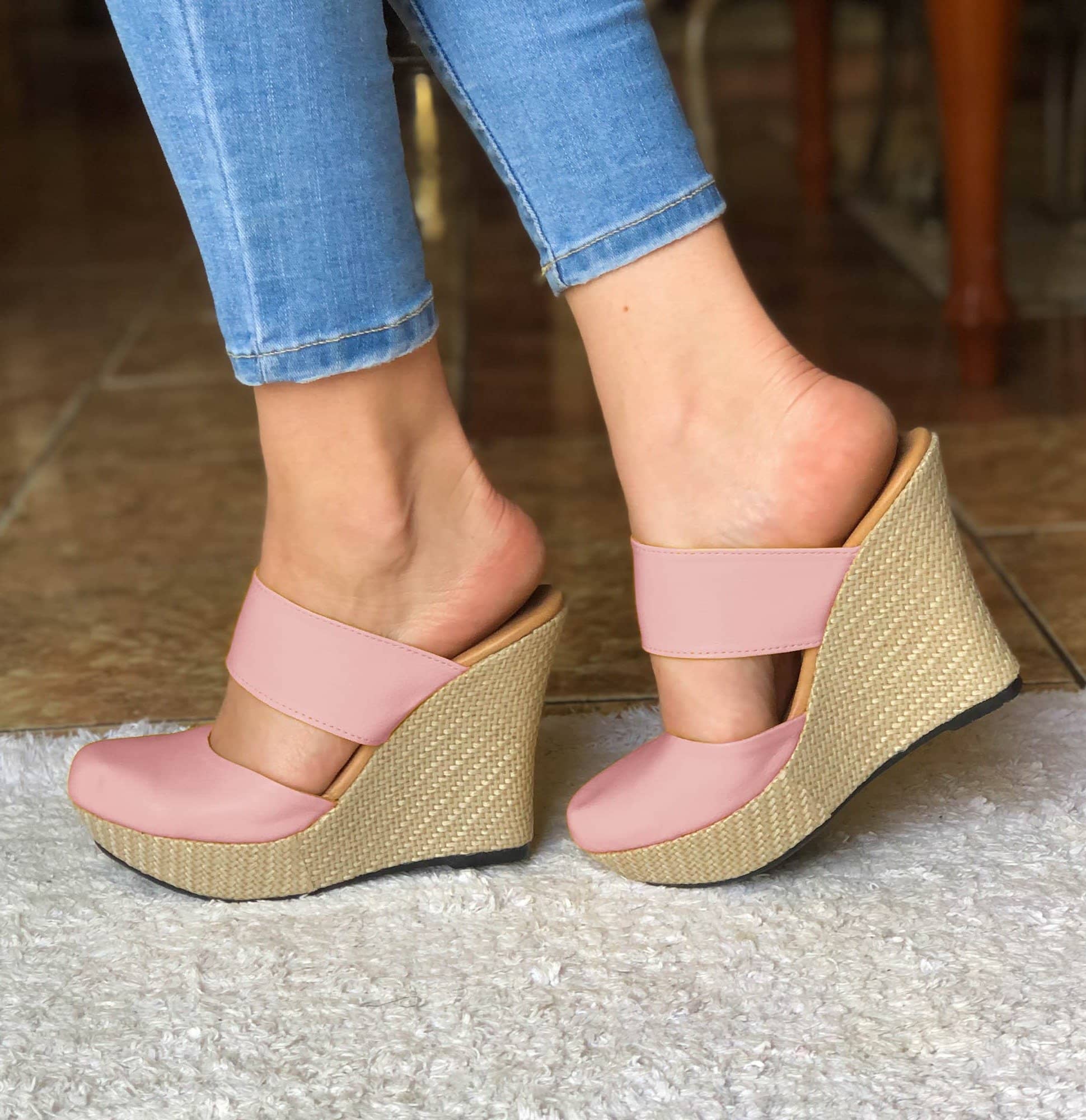 Plataforma Alta Suela Forrada De Bramante. Diseño Muy Femenino Rosado / 35 Normal Zapatos Altos