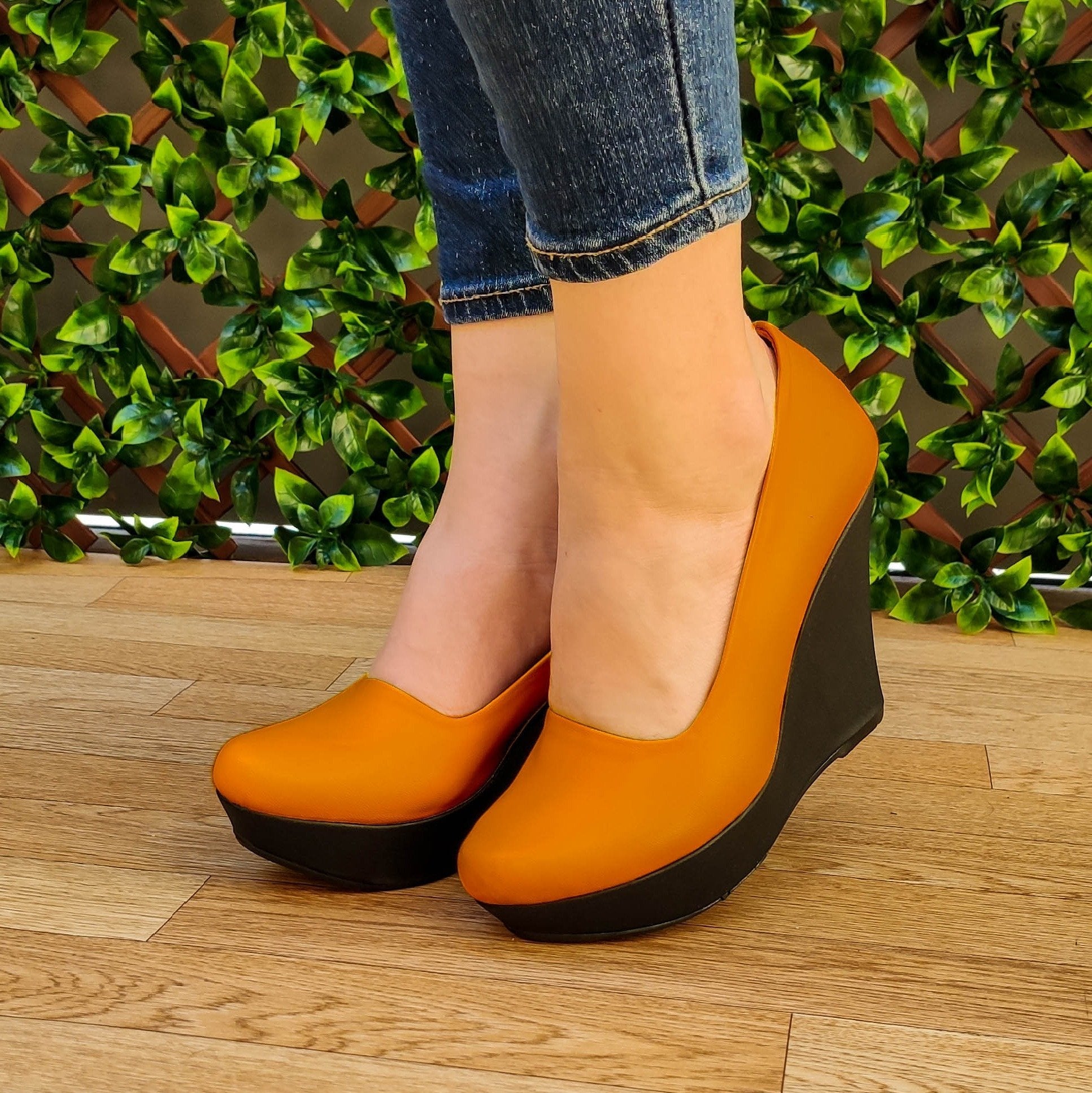 Plataforma Alta Totalmente Cerrada Anaranjado / 35 Normal Zapatos Altos