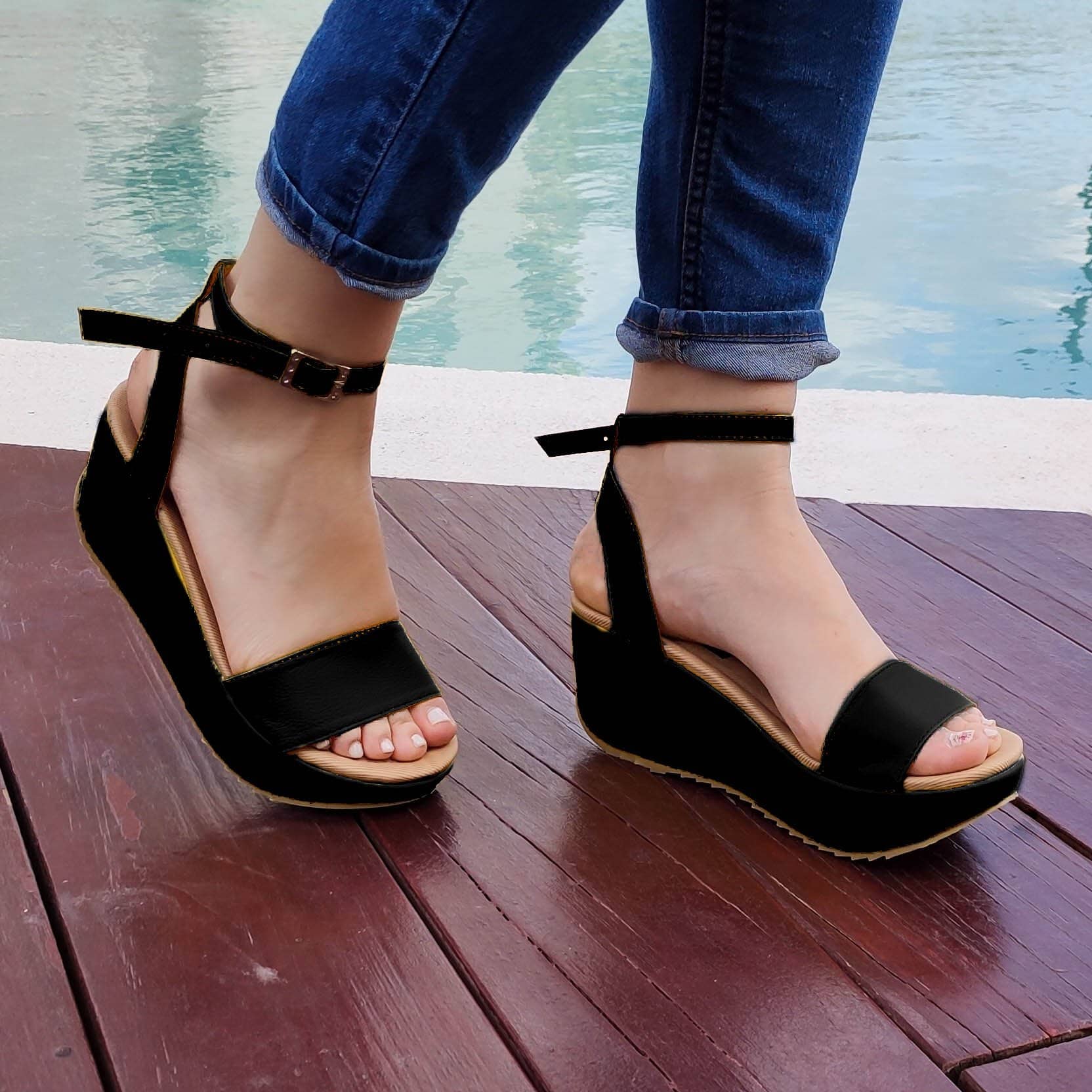 Zapatos Medianos Faja Recta. Destalonado Negro / 34 Normal