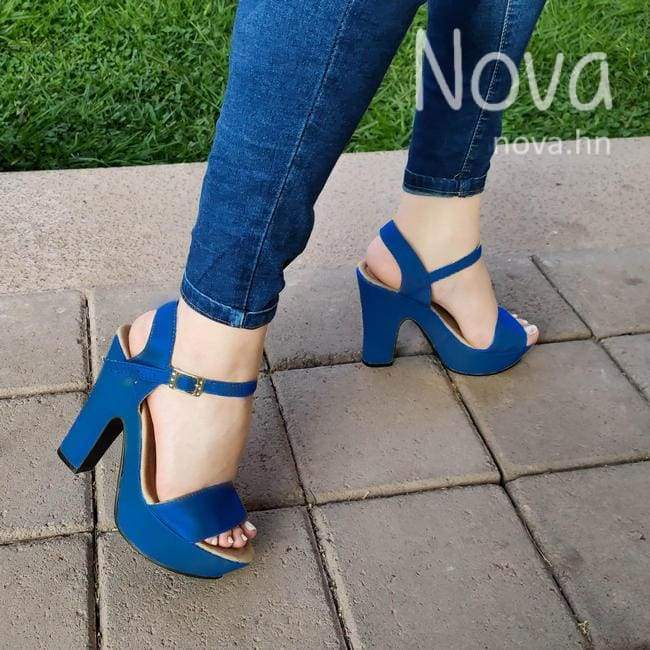 Zapato Con Faja Delantera Recta Unida Atras Azul / 35 Normal Zapatos Altos