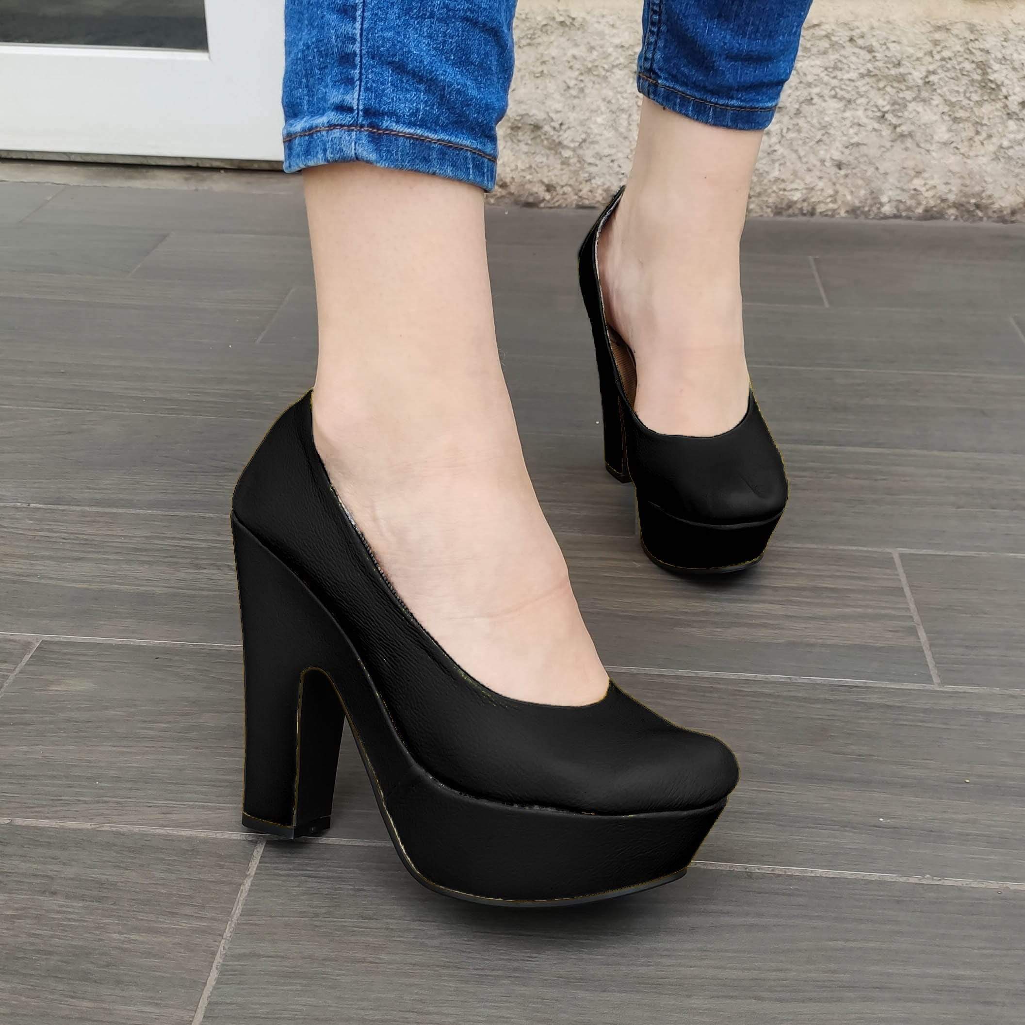 Zapato Totalmente Cerrado Estilo Formal Para Oficinas Negro / 35 Normal Zapatos Altos